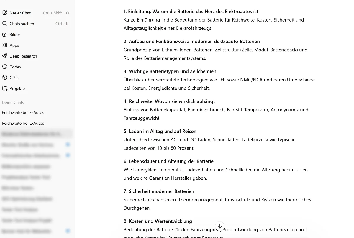 Beispiel Grobgliederung der KI für einen Text