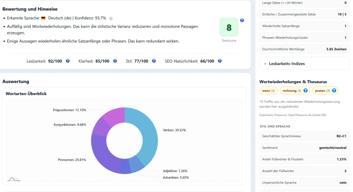 Beispielergebnis einer Textanalyse