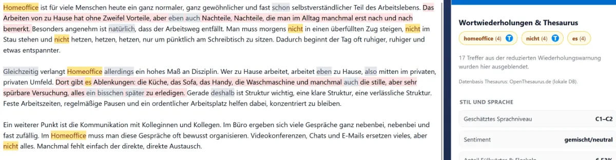 Wortwiederholungen und Füllwörter finden